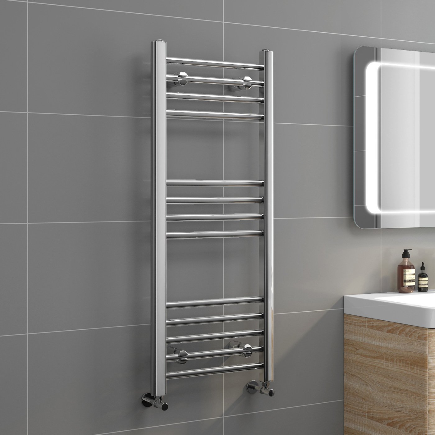 iBathUK Zypher Straight Wall Mounted Heated Towel Rail, 13 Column Steel Hydronic Central Heating High Thermal Output Designer Towel Radiator in Chrome, 1000 × 400mm