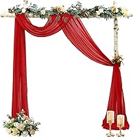 Vista 9 de MODFUNS Arco de boda rojo 18 pies, 2 paneles de cortinas de arco de boda, cortinas transparentes para telón de fondo, cortinas rojas de gasa