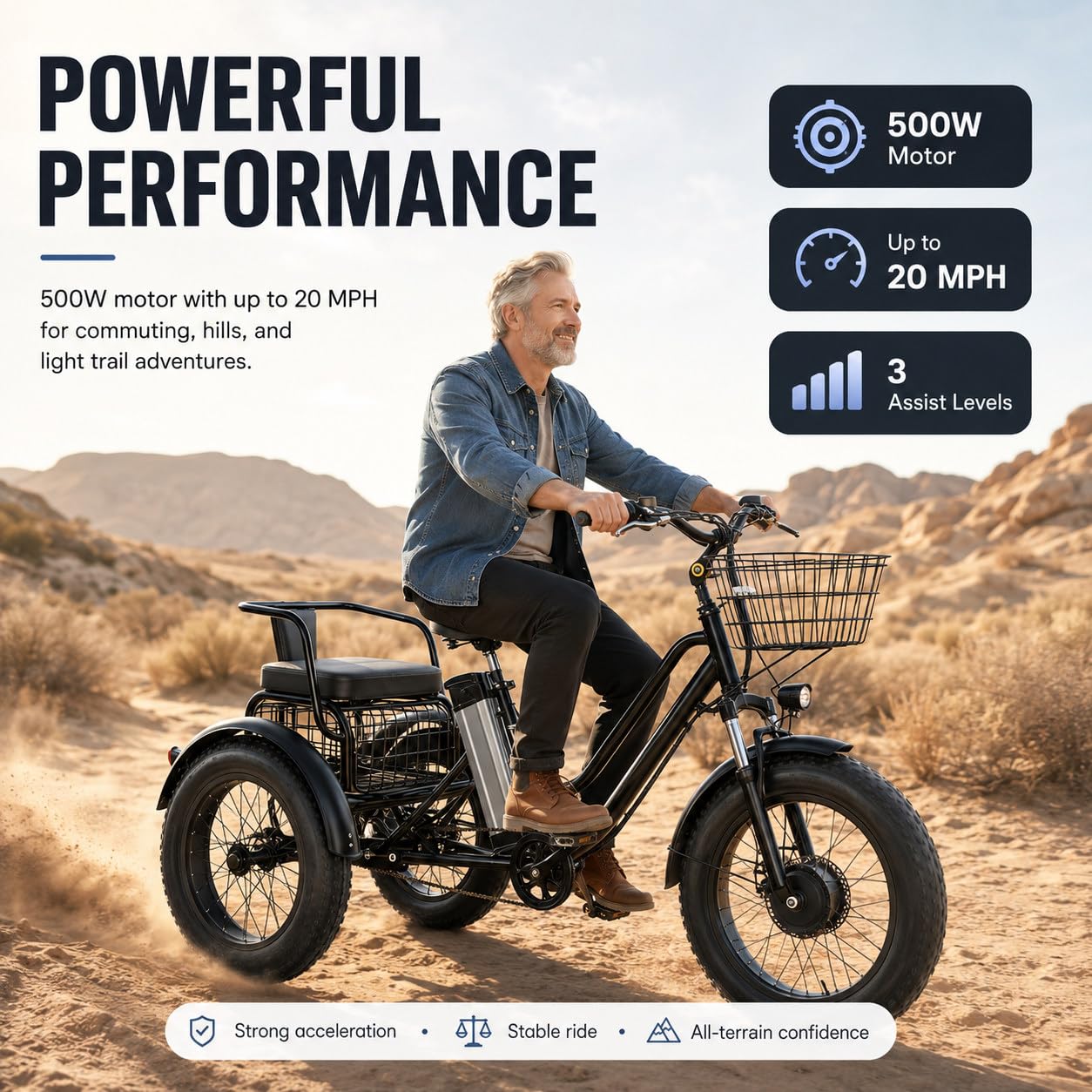 Tricycle électrique pour Adultes - Charge 200Kg