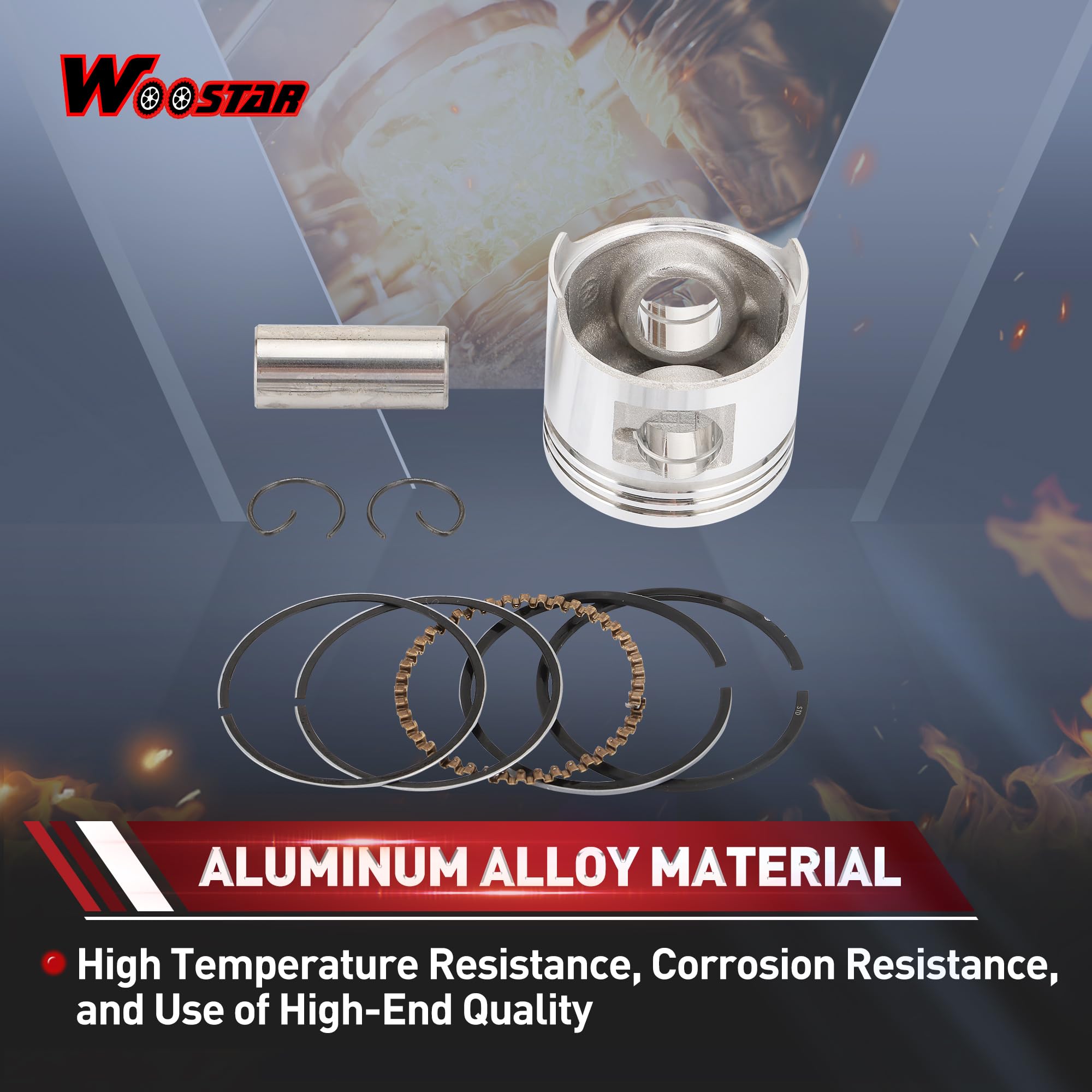 WOOSTAR 40mm Kit de Segments de Piston Remplacement pour 50cc Moteur Horizontal ATV Dirt Bike Go Kart