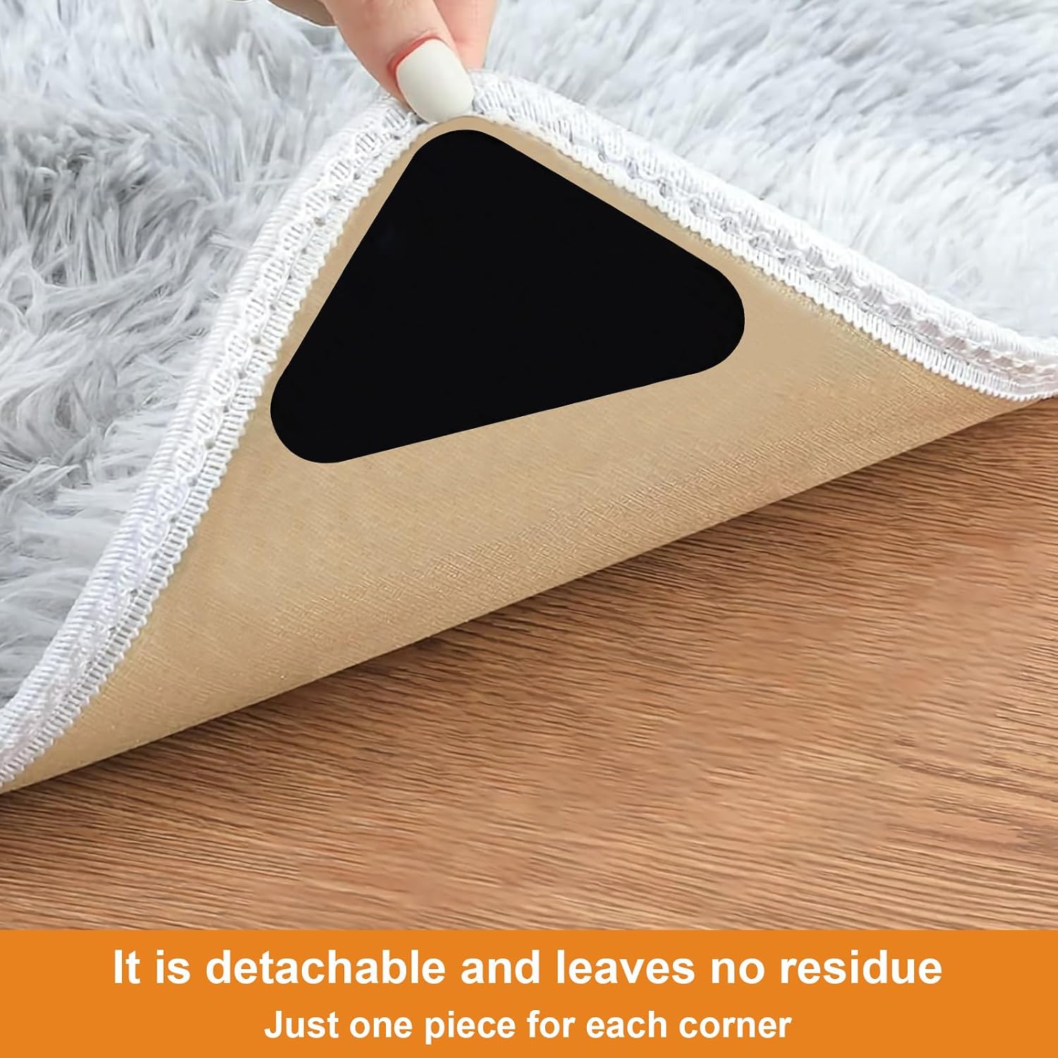 8 Pack Rug Tape, Non Slip Carpet Tape, Double-Sided Adhesive Rug Stickers for Wood Floor, Reusable Carpet Gripper Pad Gripper, Flattens Edges (Triangular Shape)
