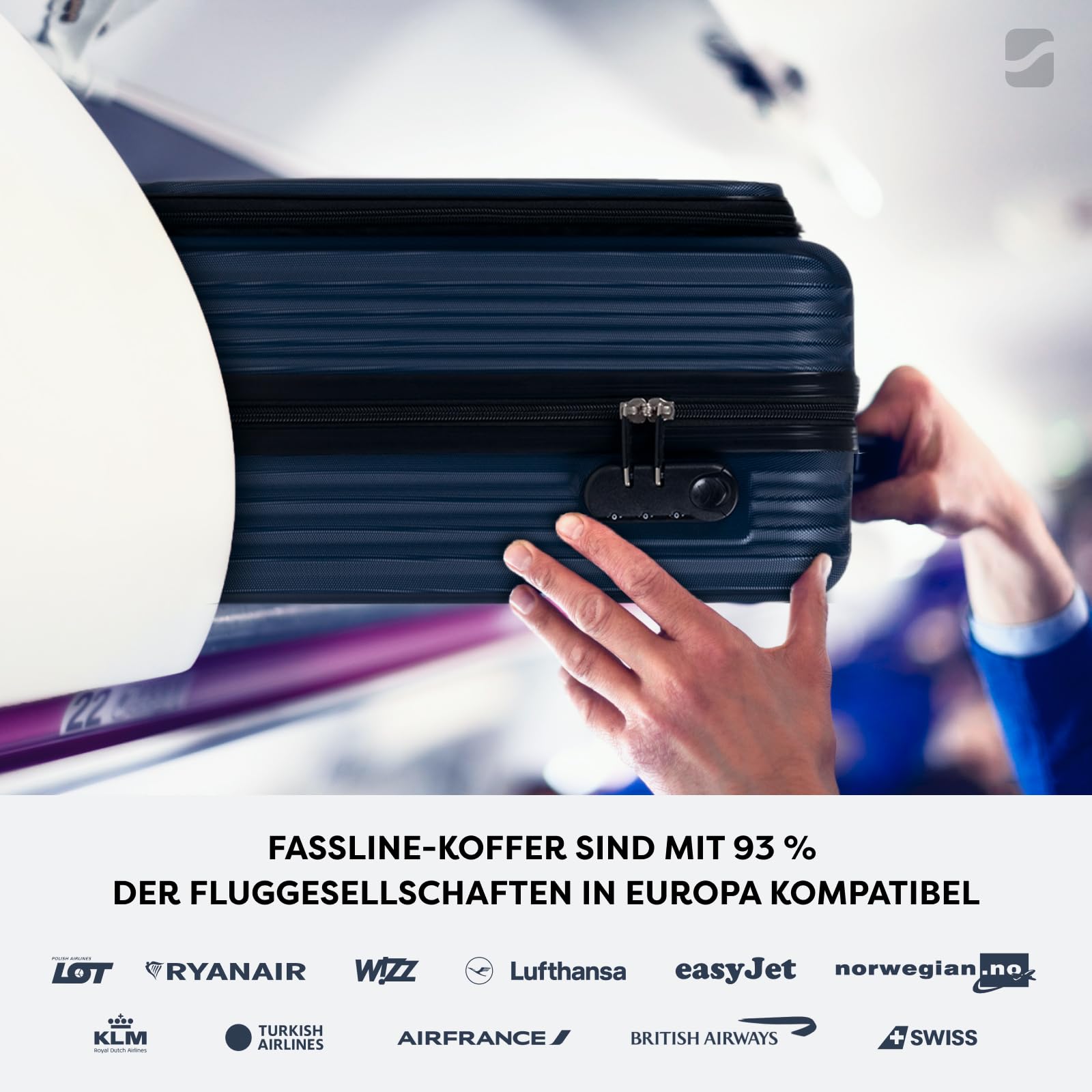 Kofferset 3 stück, Trolley Set Handgepäck und Reisegepäck, Kabinenkoffer, Mittel und Großer Koffer Hartschale aus ABS, Vier 360°-Spinner-Rollen, Zahlenschloss, Teleskopgriff, Dunkelblau