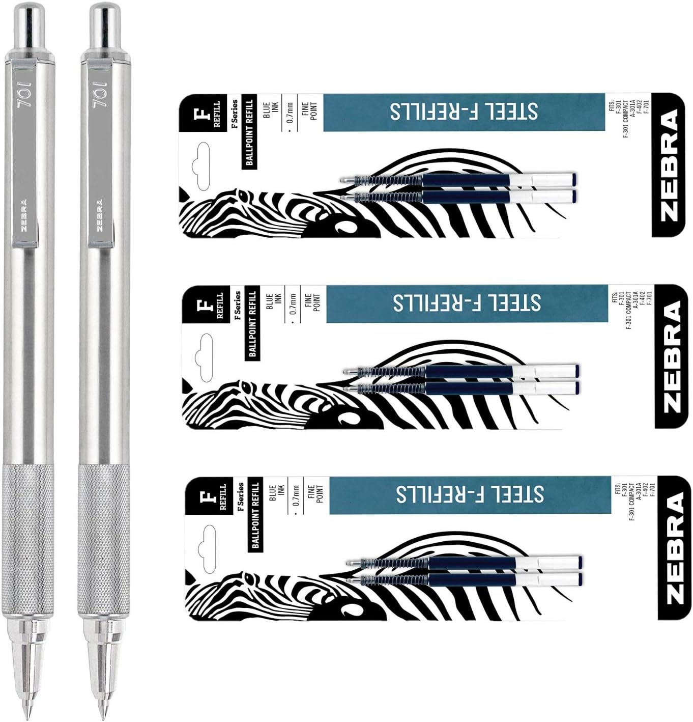 Zebra F701 Stainless Steel Ballpoint Retractable Pen 0.7mm & Ballpoint