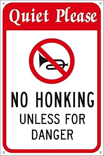 Quiet Please No Honking Sign - UV Protected Waterproof Aluminum - 8x12 inch - Home Business - Noise Restriction Decor