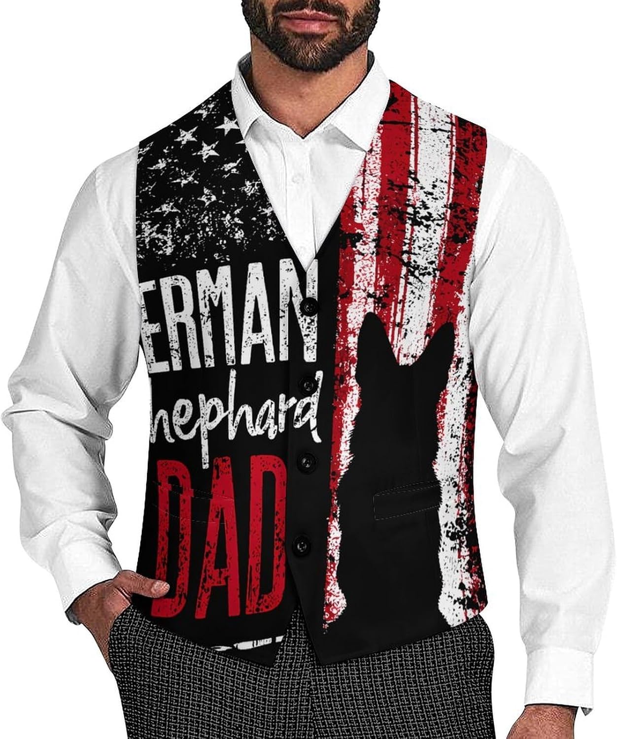 German Shepherd Dog Dad Men's Suit Vest Formal Vests Casual Dress Fit Waistcoat Casual Tuxedo for Business