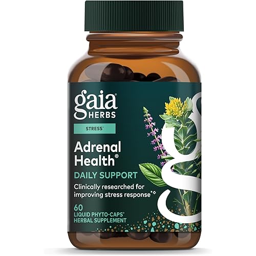 Gaia Herbs Adrenal Health Daily Support - Herbal Supplement with Ashwagandha, Holy Basil & Schisandra - Help Maintain Healthy Energy & Stress Levels* - 60 Vegan Liquid Phyto-Caps (30 Servings)