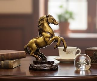 eSplanade Brass Standing Horse Rearing Horse Showpiece Centre Piece Figurine Sculpture - Decorative Items - Home Decor - Golden - 4.5" Inches