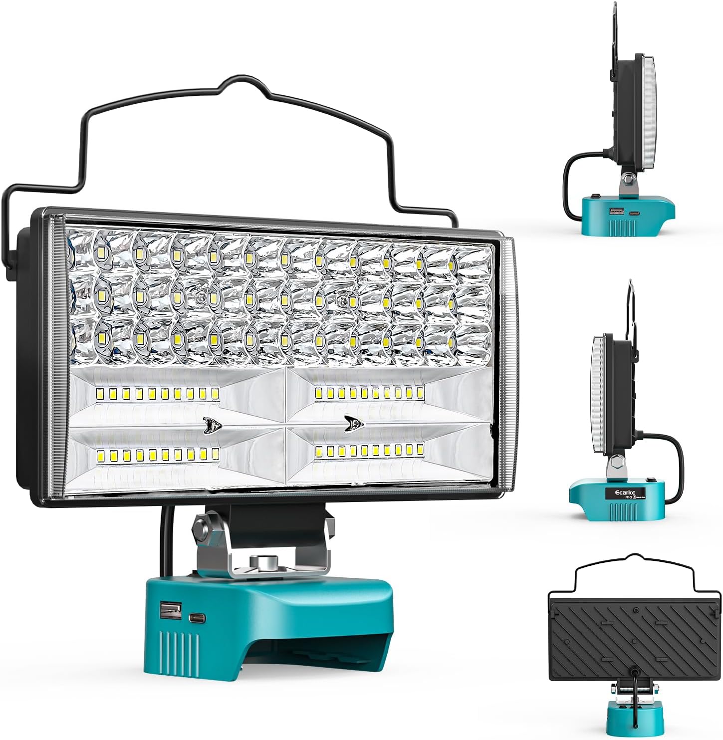 Ecarke LED Work Light Compatible with Makita 18V Battery, 100W 10000LM Portable Flashlight Cordless Battery Lights with Low Voltage Protection & Type-C & USB-A Charger Port for Job Site Lighting