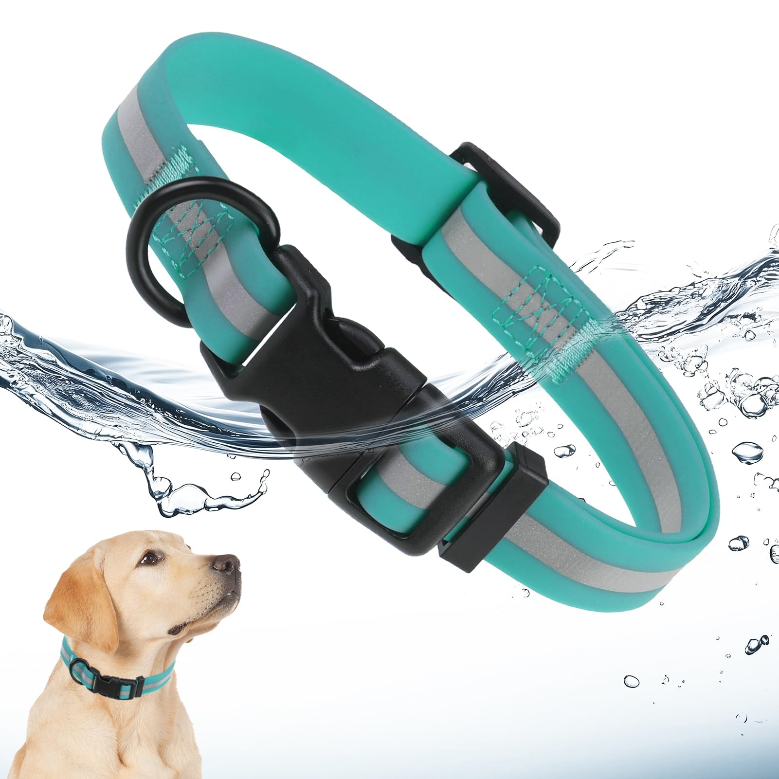 DILLYBUD Soft Silicone IP68 Waterproof Dog Collar for Large Dogs Boy Girl, Easy Clean Odor Proof Rubber Dog Collars No-Pull Quick Release Safety