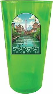 R and R Imports Shanghai China Old Town Design Souvenir Plastic 16 oz pint Green Single
