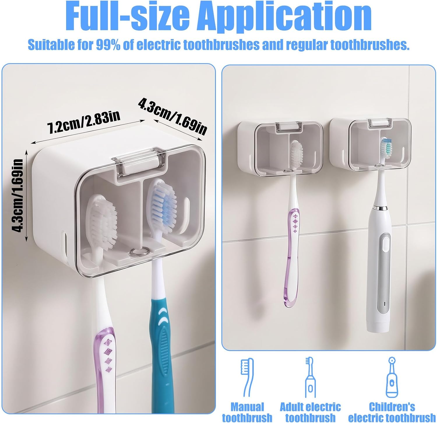2Pcs Toothbrush Holder Wall Mounted 2 Slots Adhesive Toothbrush Wall Holder