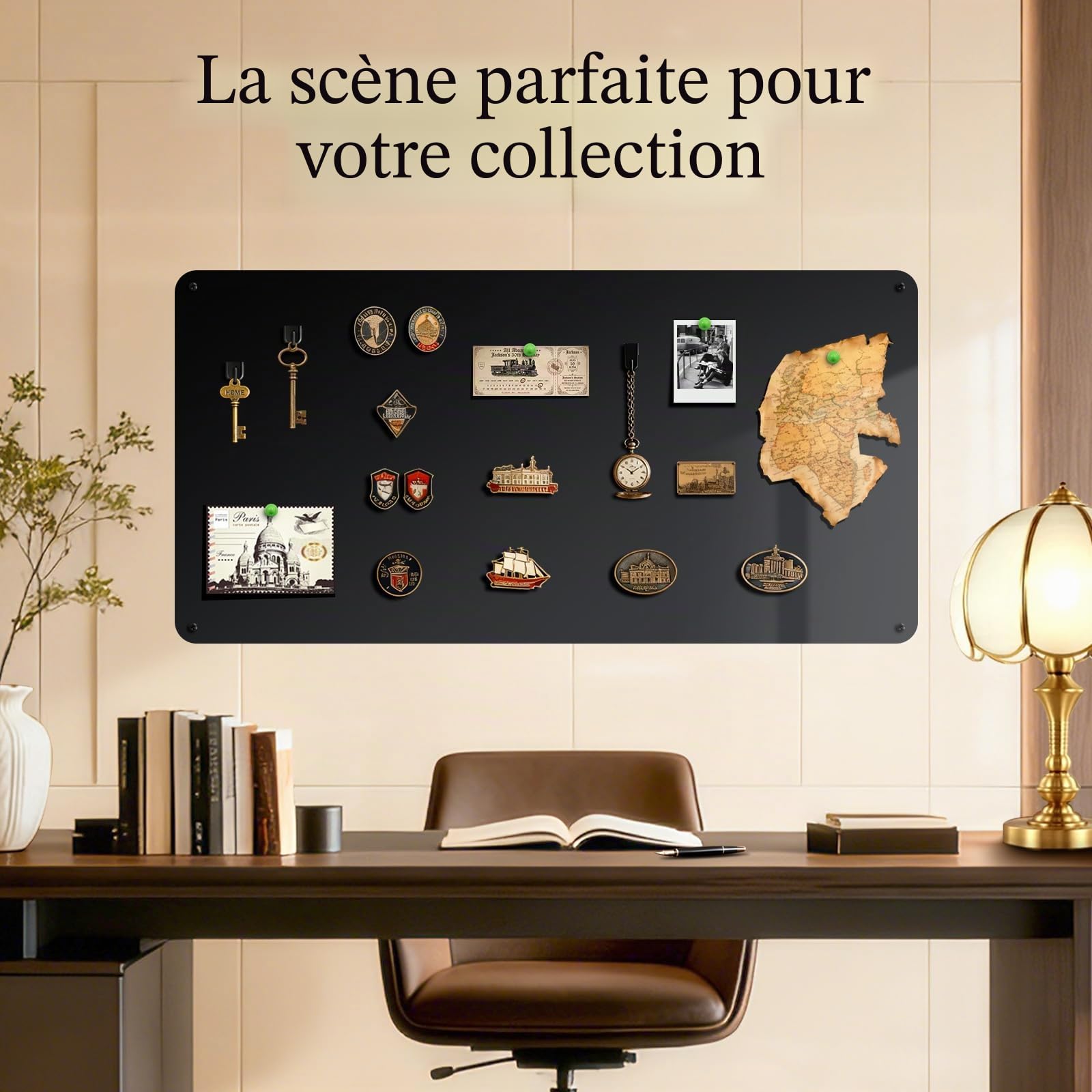 Tableau Magnétique Mural Noir: 40x60cm Grand Pêle-Mêle Photo Métal & Ardoise Cuisine | Panneau Aimanté Mat Compatible Marqueurs Craie pour Collectionneurs Souvenirs & Bureau