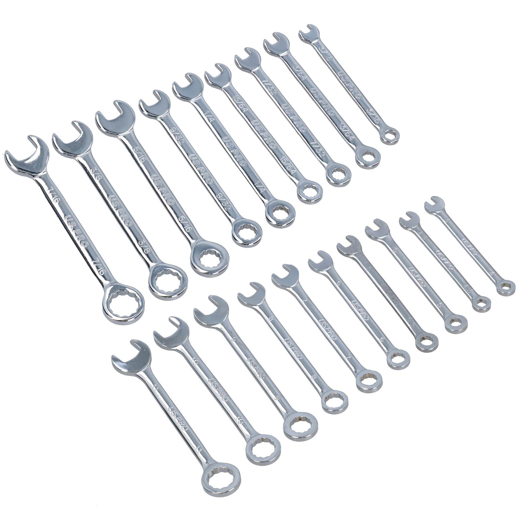 Metryczne + Imperial SAE Mini klucze płasko-oczkowe 4-11 mm 5/32" - 7/16" 20 szt