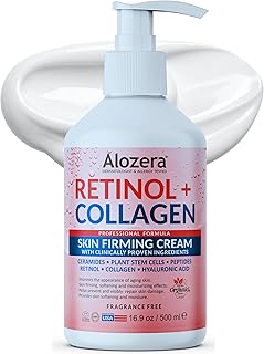 Alozera Skin Firming Retinol Collagen Face & Body Lotion with Stem Cells for Aging Skin and Wrinkles, Non-Greasy, Lightweight Moisturizer, Fragrance-Free, 16.9 oz