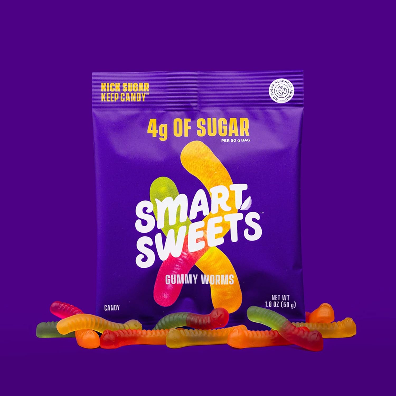 SmartSweets Gummy Worms, 1.8oz (Pack of 12), Candy with Low Sugar (4g), Low Calorie (110), No Artificial Sweeteners, Gluten-Free, Healthy Snack for Kids & Adults, Variety of Flavors