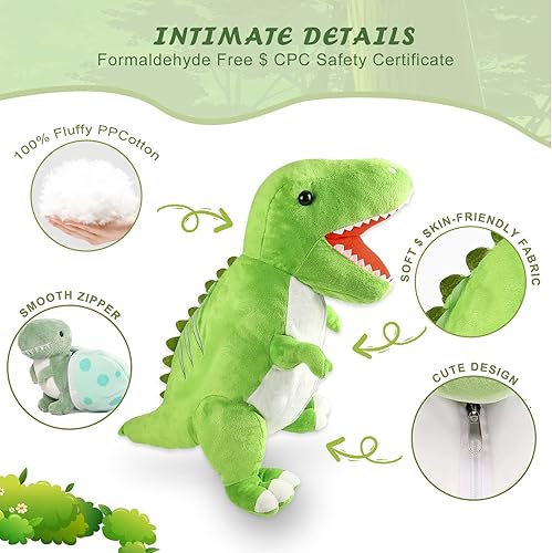 Miniatura 4 de corgi butt Peluche de dinosaurio de 23.6 pulgadas con 3 lindos animales de peluche de dinosaurio bebé dentro de su barriga con cremallera, regalo