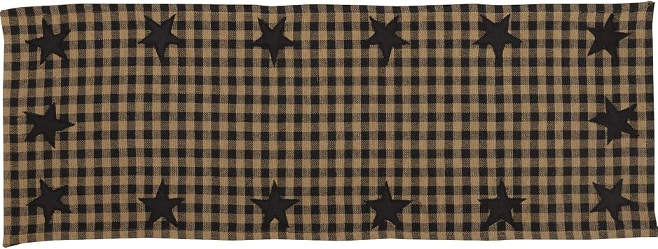 VHC Brands, Black Star, Cotton, 13x36, Woven Quilted Runner, Black