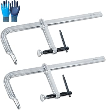 F Clamps w/16 Inch Jaw Capacity for Welding, 2 Pcs Heavy-Duty Forged Bar Clamps, Deep Throat 4-3/4 Inch, 400 Kg Clamping Force, Professional Forging Jaws, Rail, Spindle and Handle