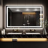 Vista 19 de Loaao Espejo de baño con LED y luces, 30 x 36 pulgadas, antiempañamiento, regulable, retroiluminación RGB, iluminación frontal, espejo de tocador