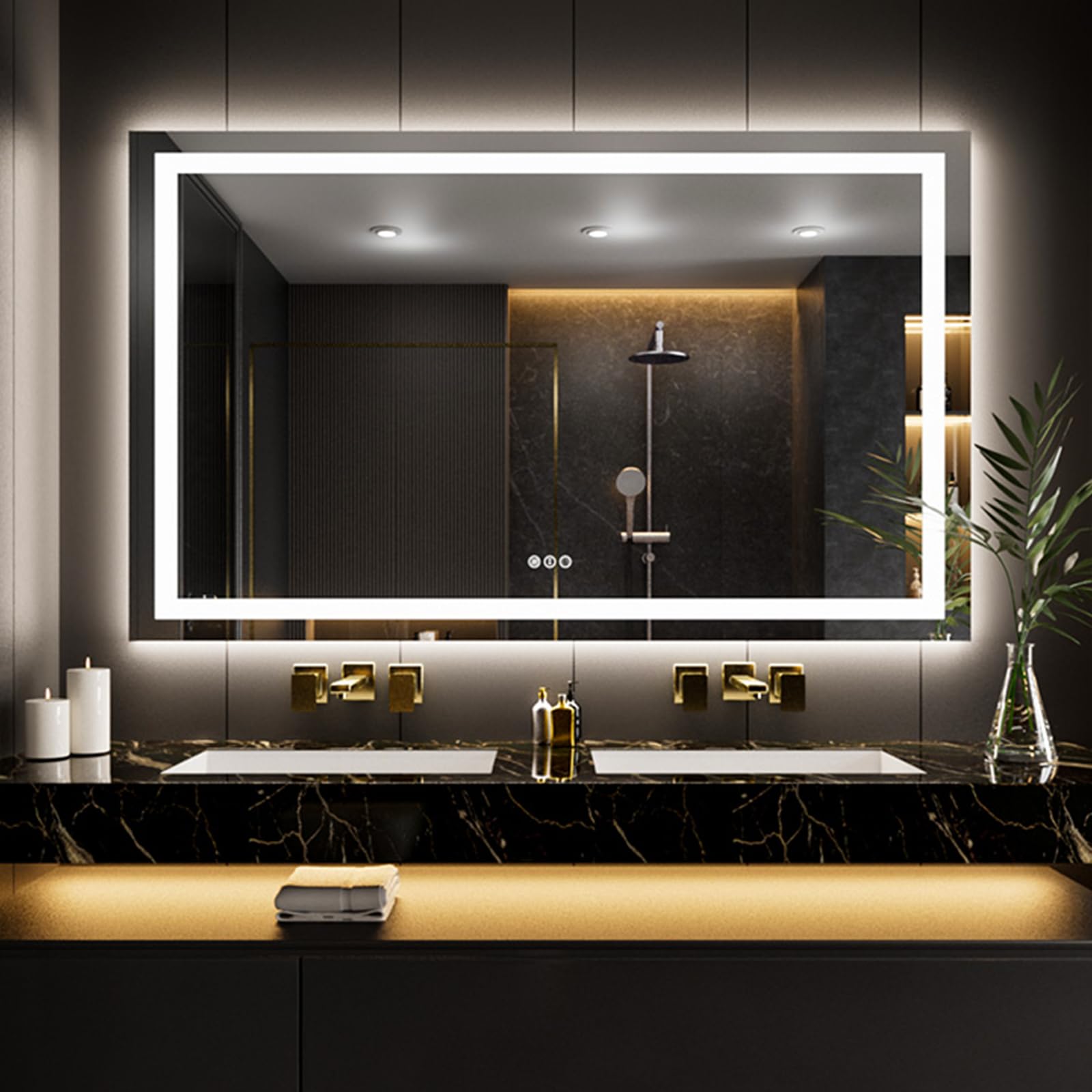 Photo 1 of *** MINOR SCRATCHES***LOAAO 62"x36" LED Bathroom Mirror with Lights, Anti-Fog, Dimmable, Backlit + Front Lit, Lighted Bathroom Vanity Mirror for Wall, Memory Function