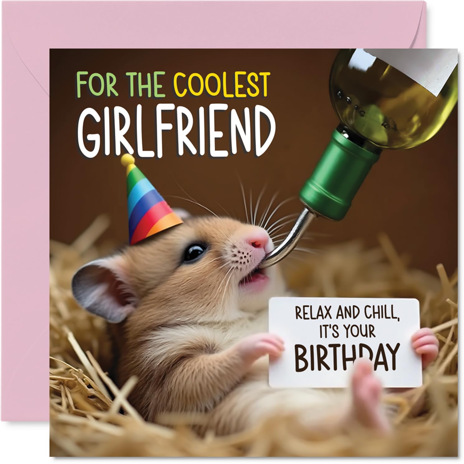 Girlfriend Birthday Card - Ham-somely - Happy Birthday Card for Girlfriend from Boyfriend Partner, 145mm Hamster Bday Greeting Cards