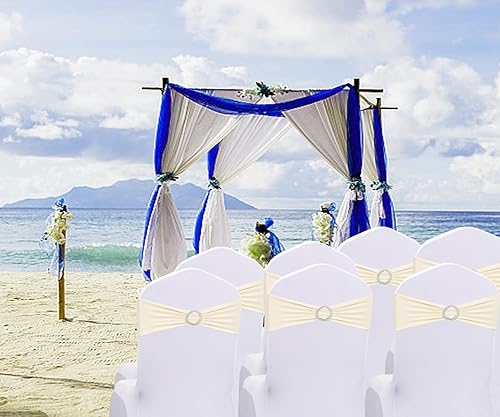 Vista 58 de Bandas negras para silla, 50 unidades, bandas elásticas de elastano con hebillas deslizantes, lazos elásticos universales para sillas para boda