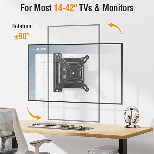 Miniatura 3 de ELIVED Soporte de pared para TV de brazo largo para la mayoría de televisores y monitores de 14 a 42 pulgadas, extensión de 21.7 pulgadas de largo,