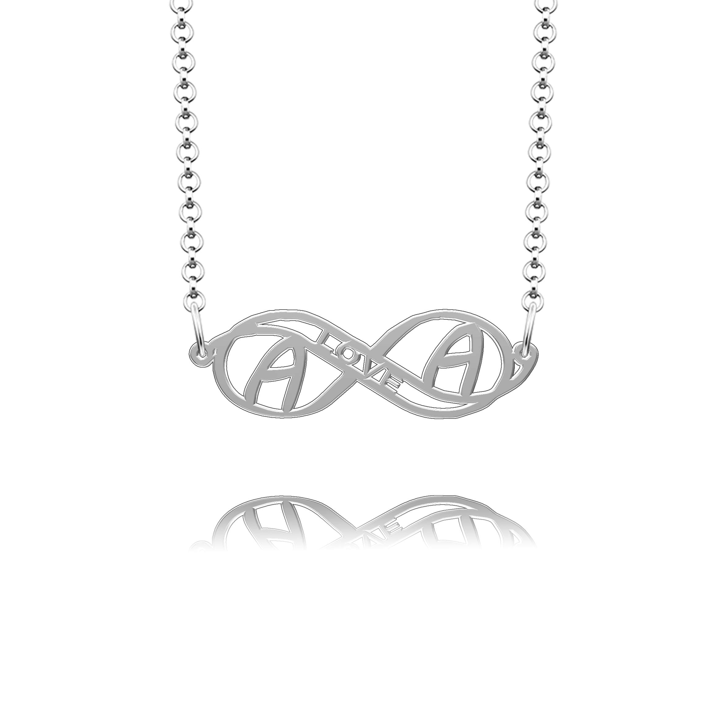Sterling Silver Love Heart Initial Monogram Infinity Personalized Name Necklace Gift for Women Girls Couple