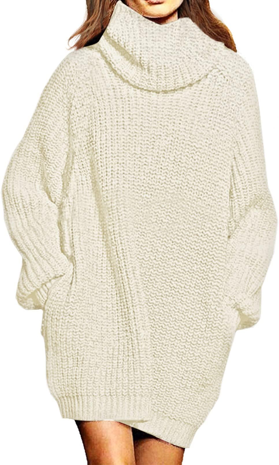 Women's Loose Turtleneck Oversize Long Pullover Sweater Dress