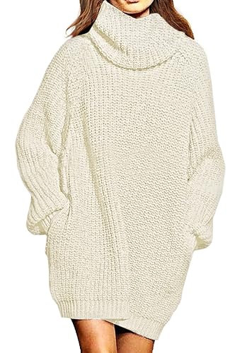 Pink Queen Women's Loose Turtleneck Oversize Long Pullover Sweater Dress
