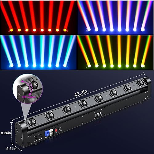 Miniatura 3 de Barra de luz para DJ de cabeza móvil, 120 W, 8 haces LED RGBW, luz de cabeza móvil, haz estroboscópico lavado 3 en 1, barra de luz de escenario