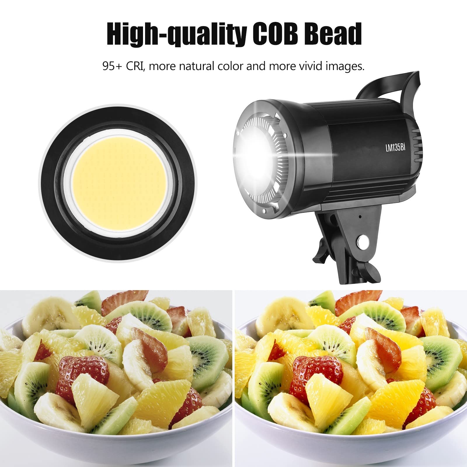 Luci Fotografiche Professionali, Camnoon Luce Video LED Portatile 135W da Studio 3000K-5600K con Attacco Bowens und Telecomando per Matrimonio/Streaming Live/Registrazione Video/Studio