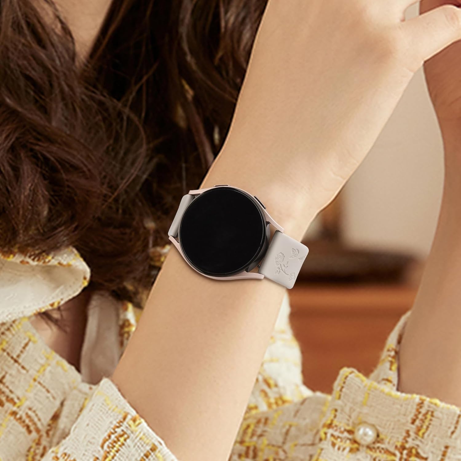 AK Flower Engraved Band for Garmin Vivoactive 5 / Vivoactive 3 Watch Band, Garmin Venu 2 Plus / Venu Sq / Venu Watch Band Women Men, Soft Replacement Strap for Garmin Vivomove Sport, Vivoactive 3 Music, Forerunner 645 / 245 Music Smart Watch