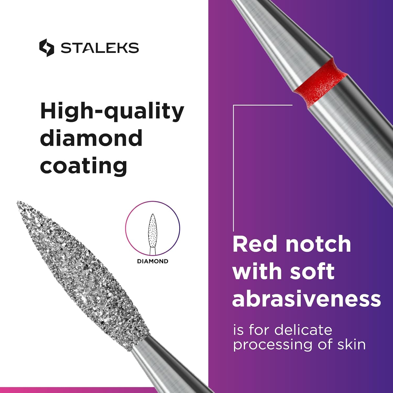 Staleks Pro Diamond Nail Drill Bit Flame Red Expert – 2.1mm Head Diameter, 8mm Working Part – Professional Nail Drill Bit – Diamond Coating – Precise Cuticle & Nail Care
