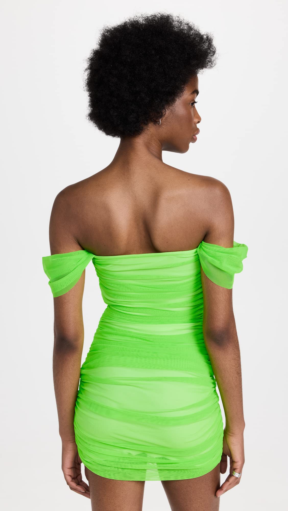 neon green off the shoulder dress Plunge Batwing Satin Bridesmaid Dress - Moss Green main image 1