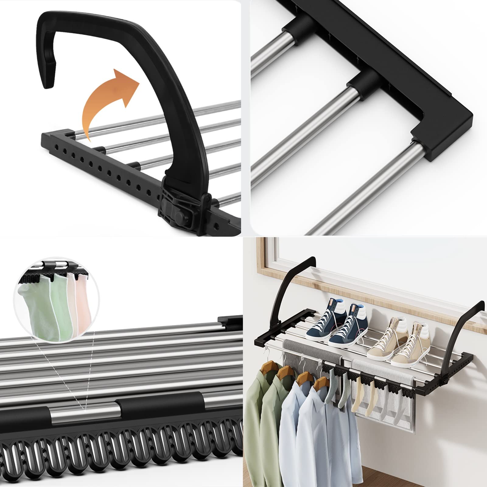 Faltbarer Wäscheständer, Wäscheständer für den Balkon, Wäschetrockner, Heizkörper, Balkon, schwarzer Heizkörpertrockner, zum Aufhängen von Schlafzimmerfensterbänken, Balkongeländern, Wäscheständer aus