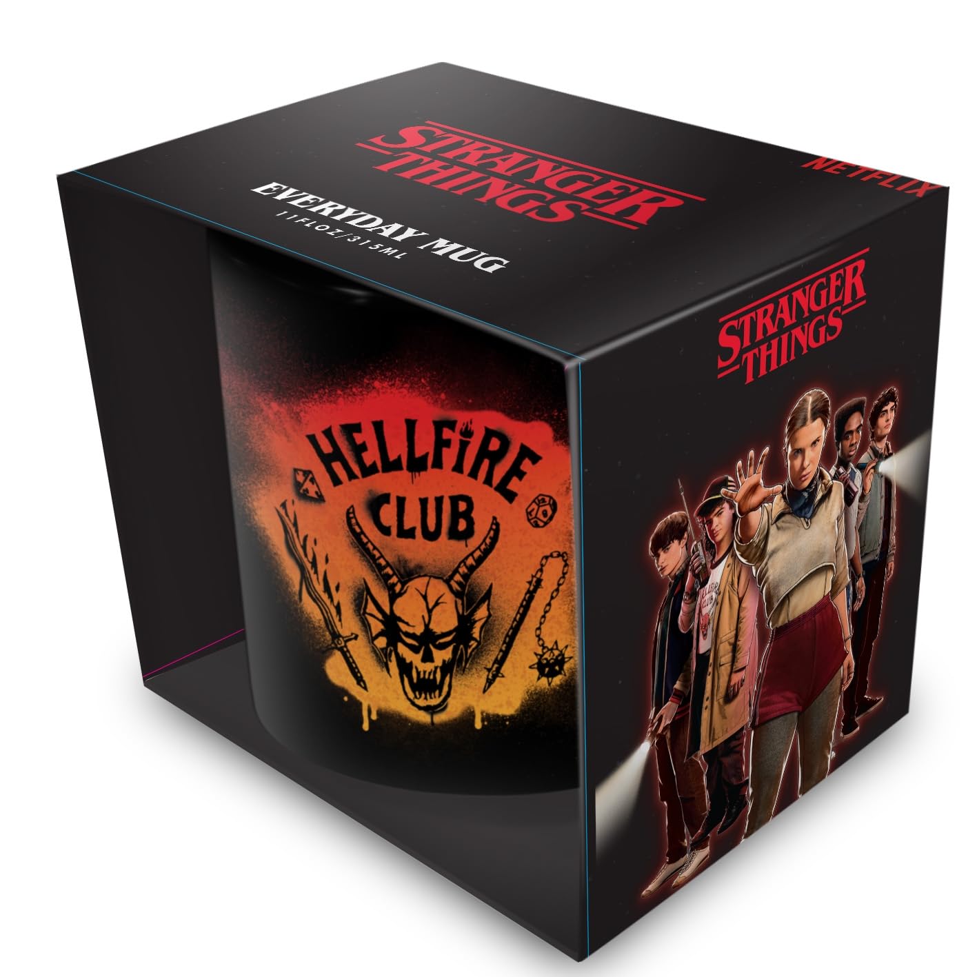 Stranger Things (Hellfire Black Mug, 315ml / 11oz Ceramic Cup, Official Netflix Licensed Merchandise, Premium Drinkware Gift for Fans & Collectors