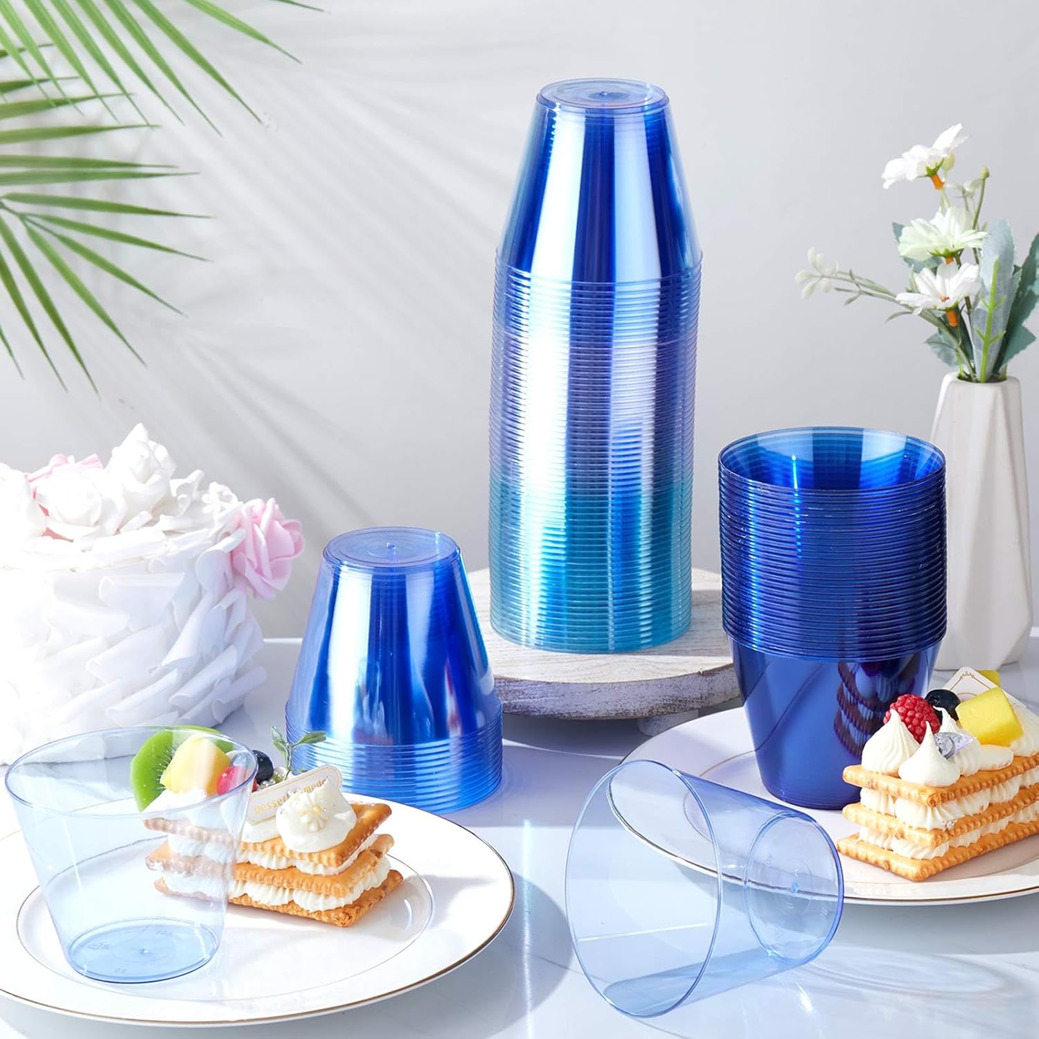 Hushee 100 Pack 9 oz Blue Plastic Cups Disposable Cups Tumblers Blue Party Elegant Plastic Drink Wine Glasses for Baby Shower Birthday Cocktail Wedding - Image 3