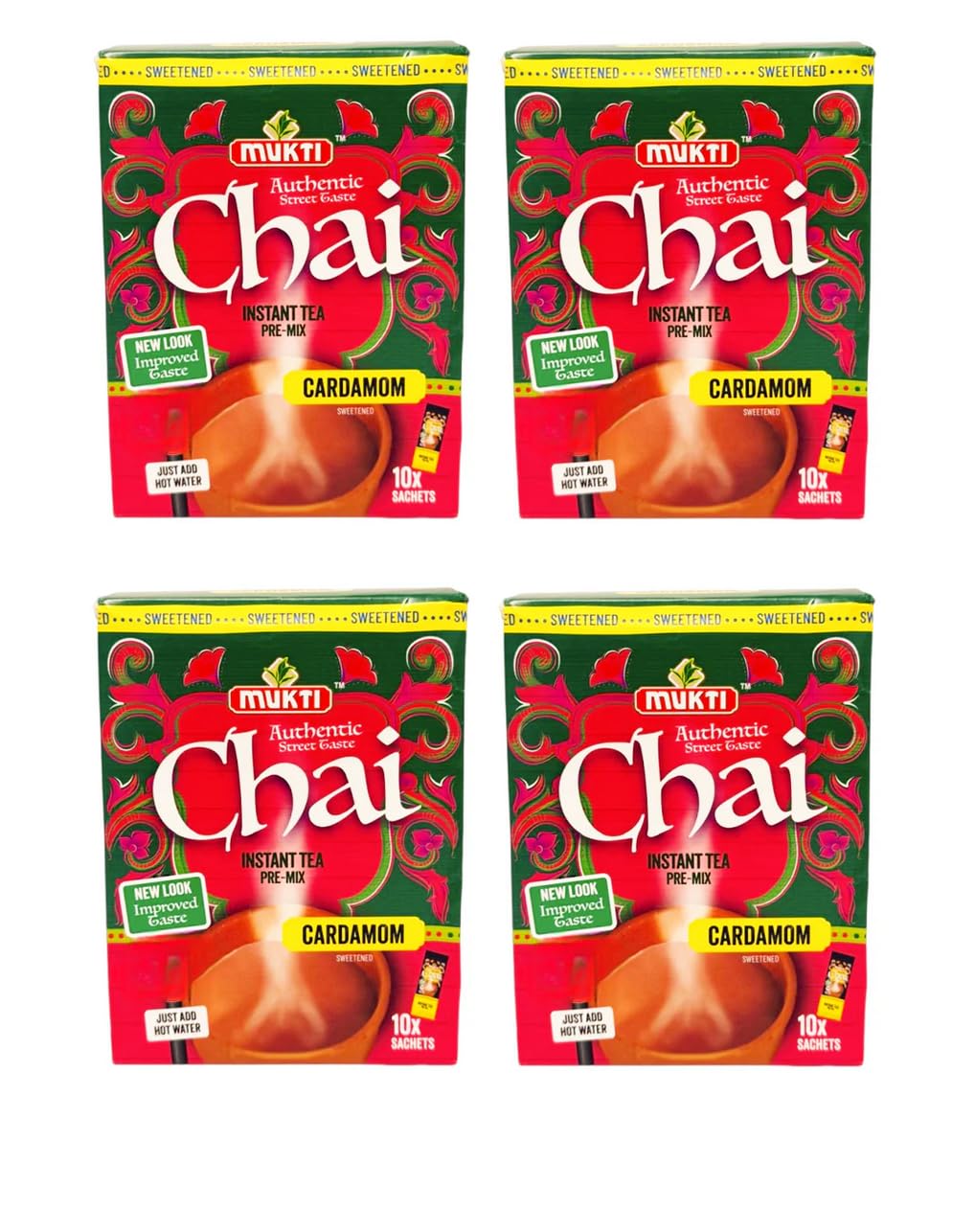 Mukti Cardamom Tea Sweetened 200g - Instant Masala Tea Pwder – Masala Pre-Mix - Sweetened Version (Pack of 4)