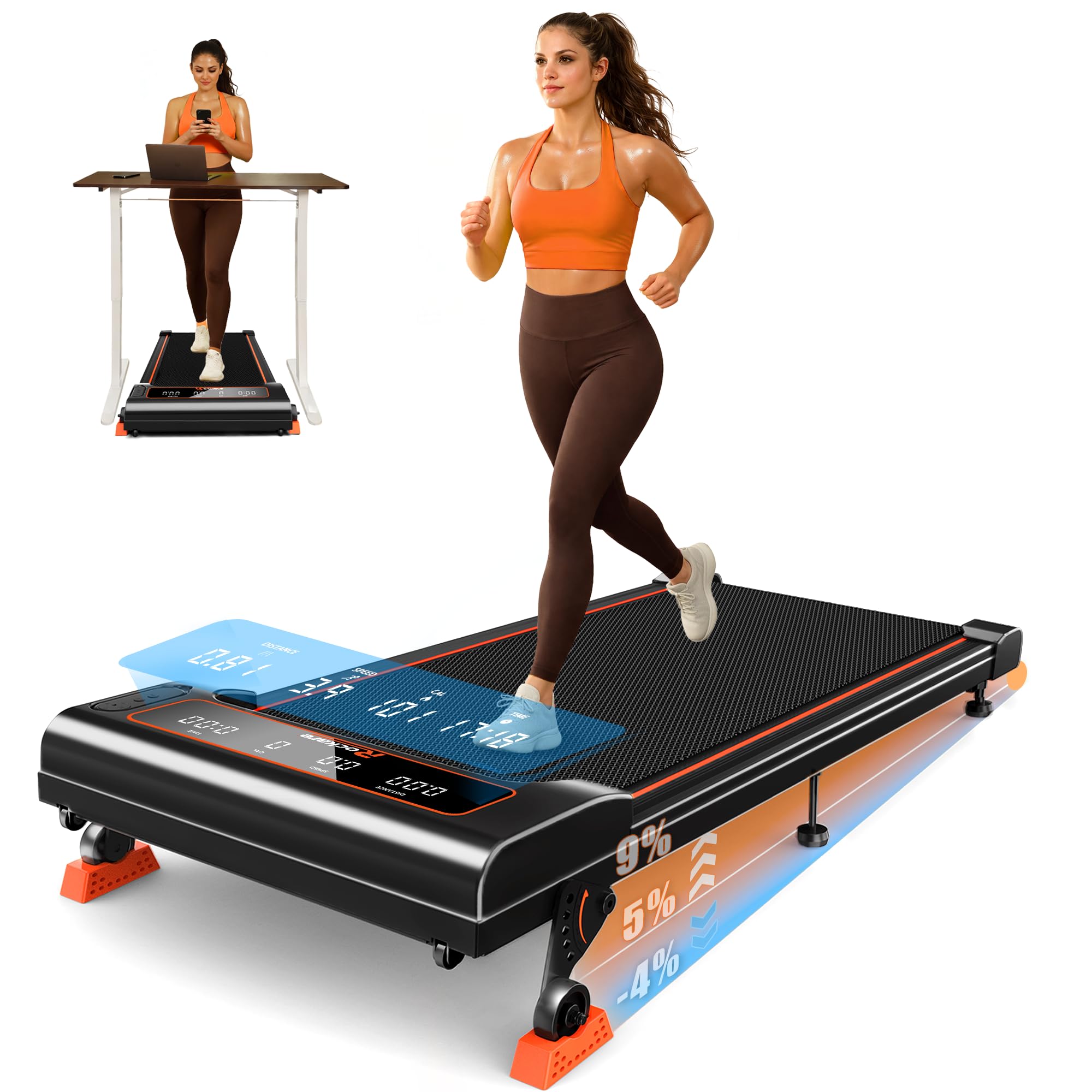 Rockare Walking Pad Treadmill with Incline 9% & Decline