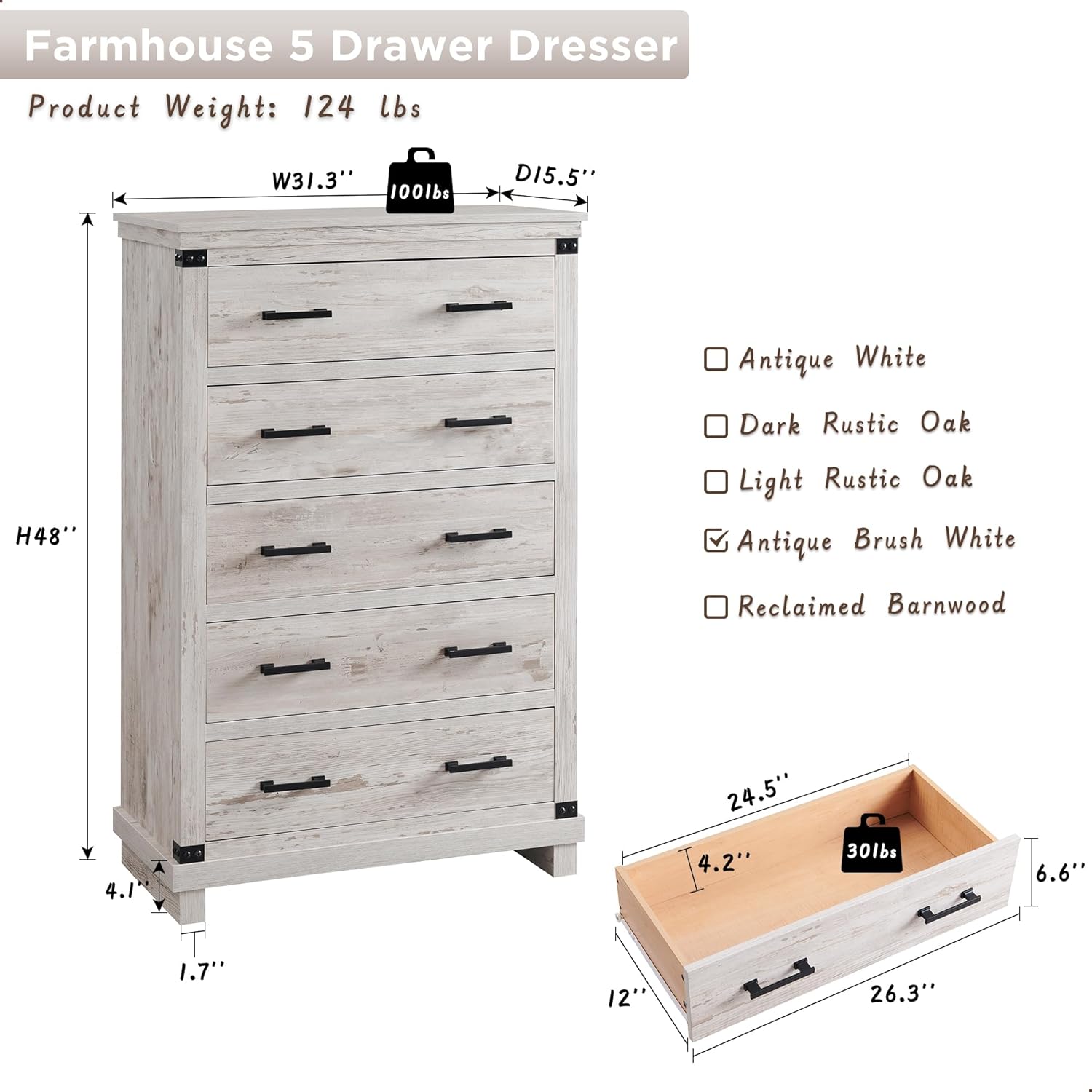Dresser dimensions and drawer capacity