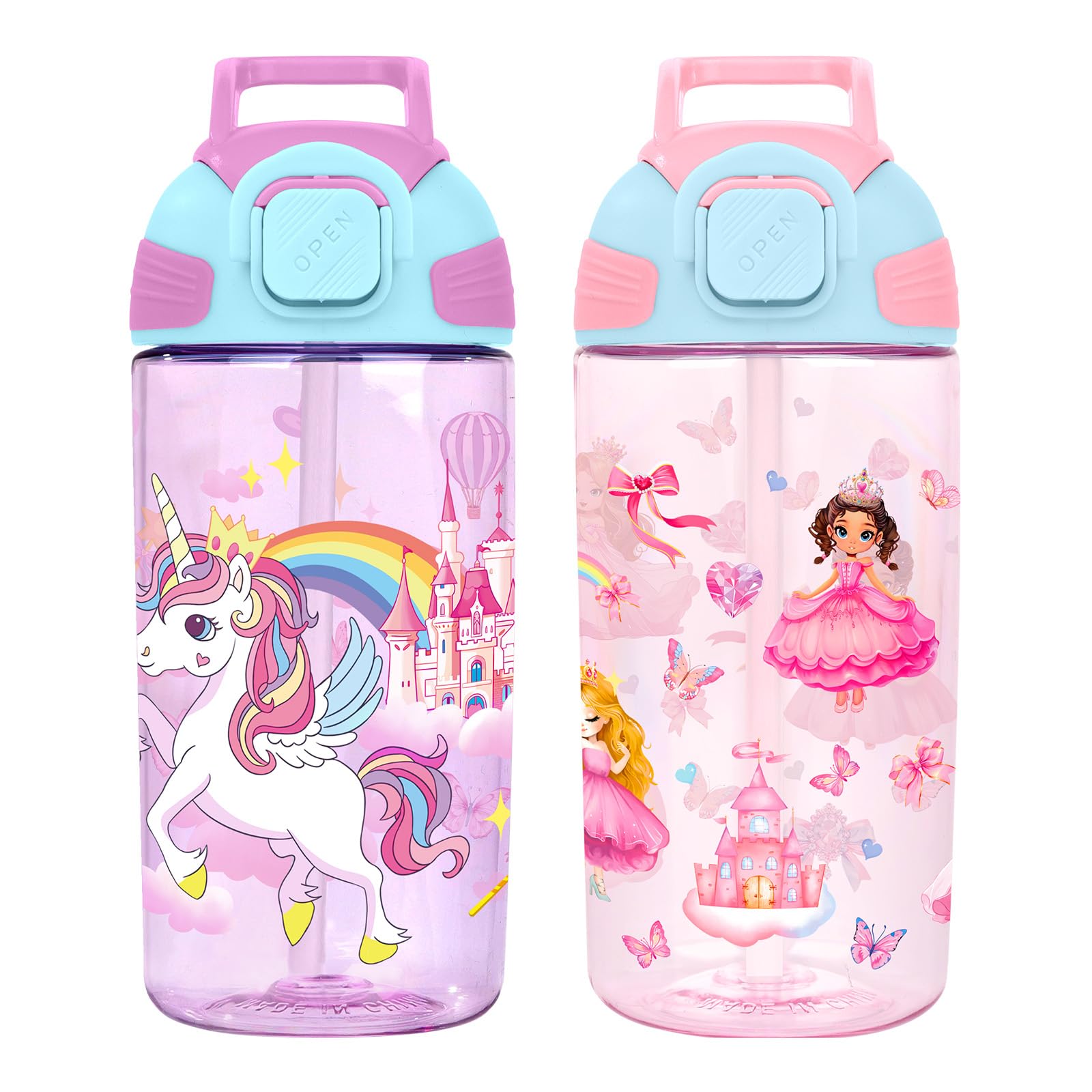 alldomess 550ml Tritan Kids Water Bottle, BPA Free Leak Proof Children Water Bottle with Straw and Handle for Girl, Easy Clean, Safe for School Travel Sports Pack of 2 โ image 1