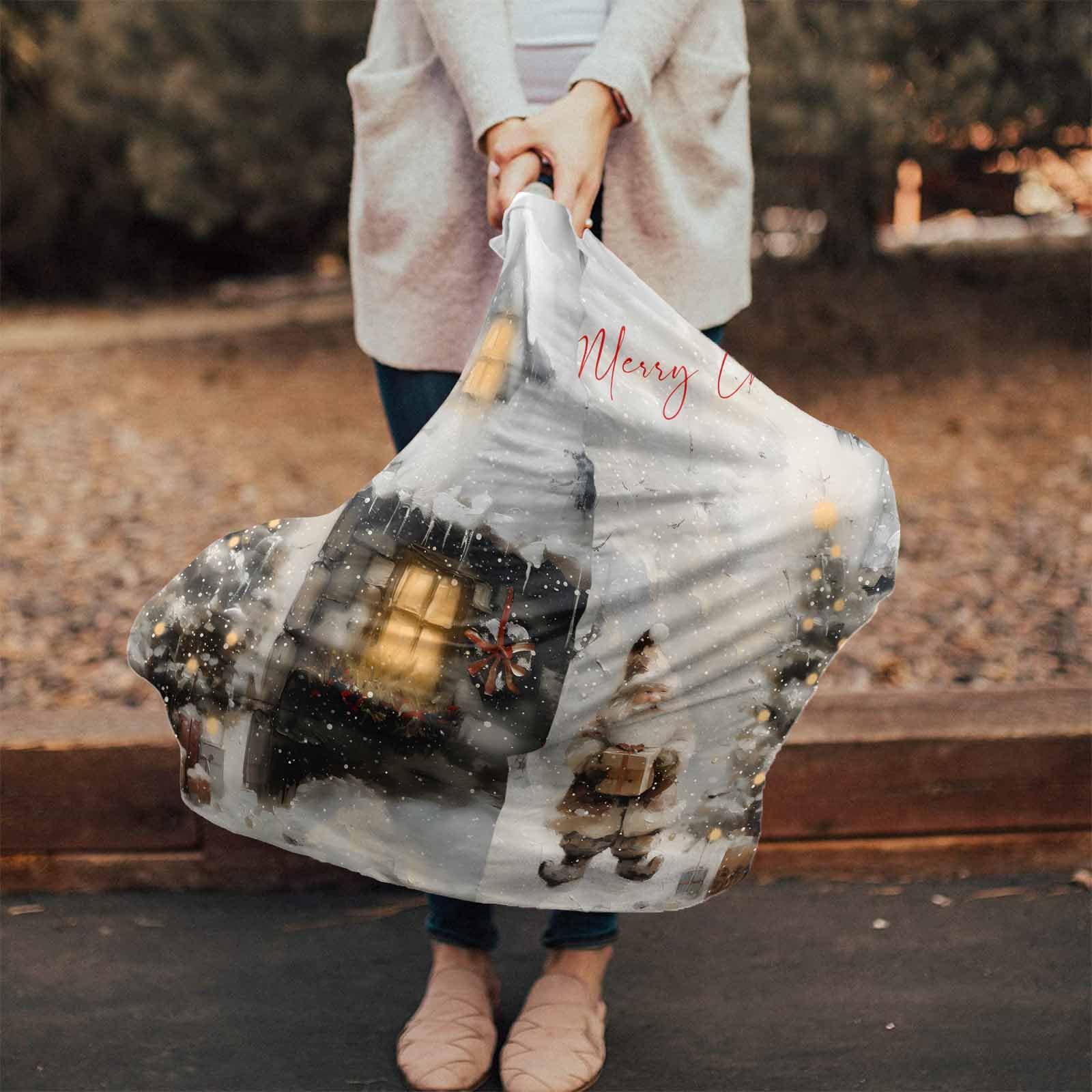 Nursing Cover for Breastfeeding Scarf, Oil Painting Snow Santa Claus House Illustration Baby Car Covers Super Soft Multi Use for Canopy Shopping Cart Cover Blanket Stroller Cover