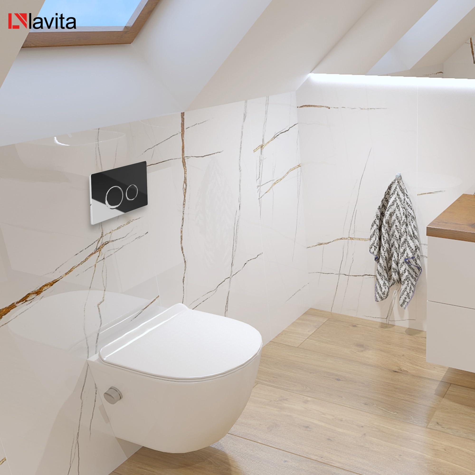 Lavita LAV 101 Élément de paroi avant pour WC 40 cm + WC suspendu profond Salto blanc sans bord + panneau de commande LAV 200.4.2 chromé + abattant WC avec système d'abaissement automatique Kit