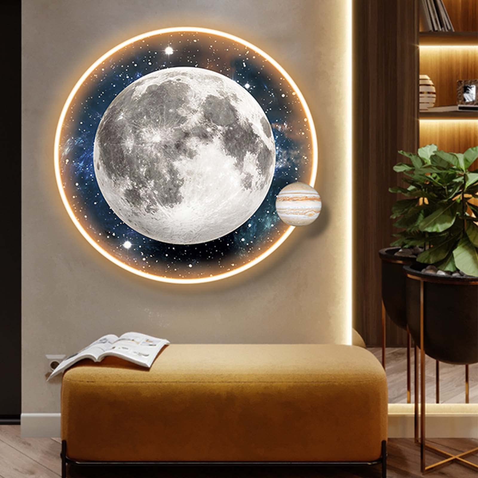 Décoration murale en métal LED moderne forme de lune avec télécommande - 8