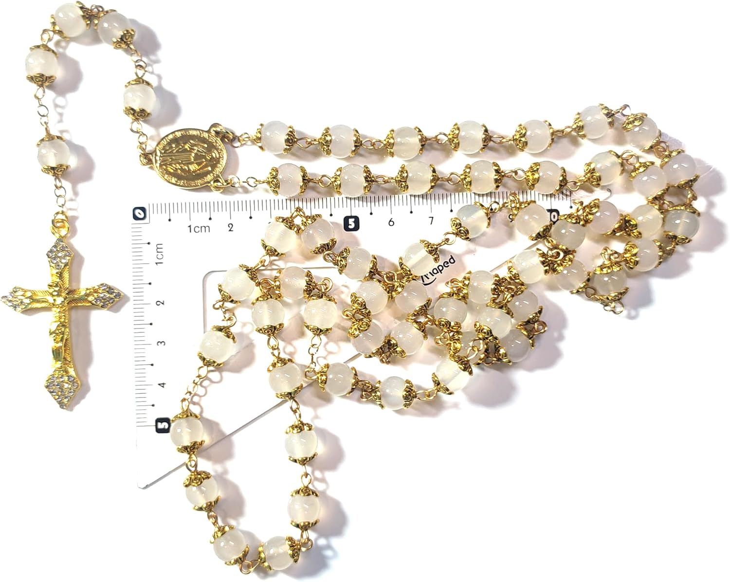 Rosary Beads Chaplet Natural Jade Rosery Cross Catholic gifts - Image 6