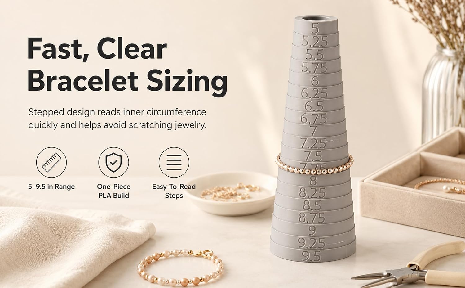Bracelet Sizer Mandrel, Round Stepped Bracelet Measuring Tool,