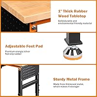Vista 5 de Betterhood Banco de trabajo ajustable de servicio pesado de 60" para garaje, mesa de taller de madera de caucho con tableros de clavijas dobles