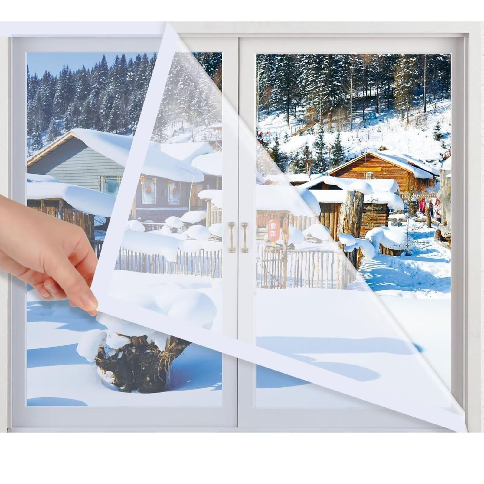 Insulation for Window Film Insulator Kit 100x170cm Transparent Window Covering Shrink Film with Double-Side Tape to Keep Cold Out-White