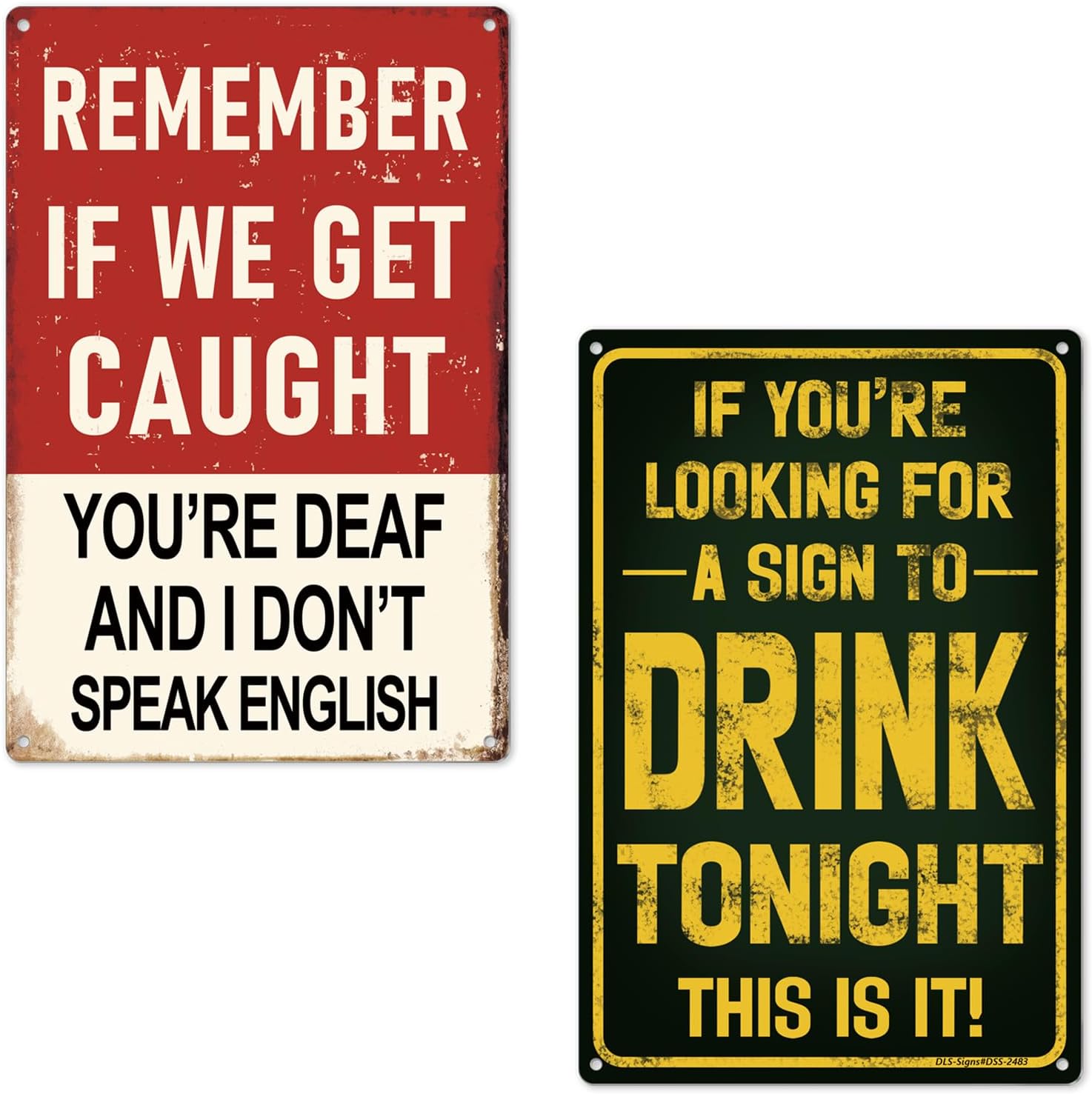1+1Pack Man Cave Decor Bar Sign Bundle, 12×8 IN Funny Vintage Metal Bar Decor for Home Bar Wall Man Cave Garage Basement Stuff, DLS-2483 & DLS-2354